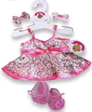 BUILD a Bear YOUR BEARS WARDROBE Teddy Outfit Pink Floral DRESS Bows & Shoes New