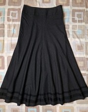 Laura Ashley Dark Charcoal Grey Wool Blend Flared Midi Skirt - Size 10