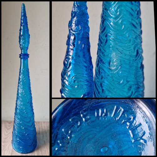 Vtg mcm 60s blue glass - 60s,
