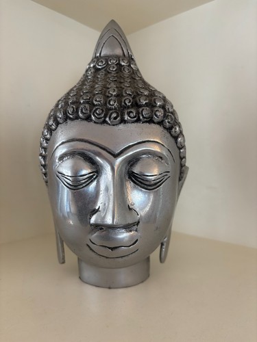 Metal silver buddha head - metal,