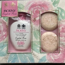 Vintage Morny English Rose Gift Set - 2 x 75g Soaps and 200ml Bath Shower Gel