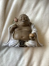 Happy Buddha Sculpture with Lotus Flower by Shiwan Artistic Ceramic Factory Vint