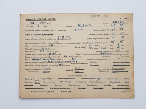 Engine record card - record, 40503