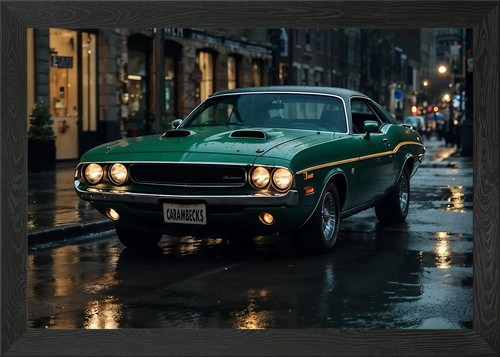 Green muscle car framed - green,