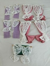 JOB LOT Of 3 Pairs Of Dolls House Curtains Pink Purple Green Lace