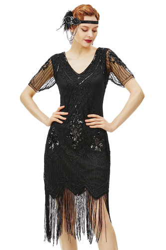 Black sheer flapper dress - flapper,