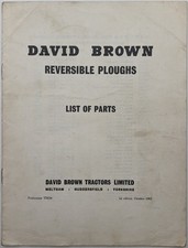 Original David Brown Reversible Ploughs Parts List, 1965