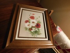 Original Oil Painting "Bright Bouquet" Red & White Poppies Signed Roberts