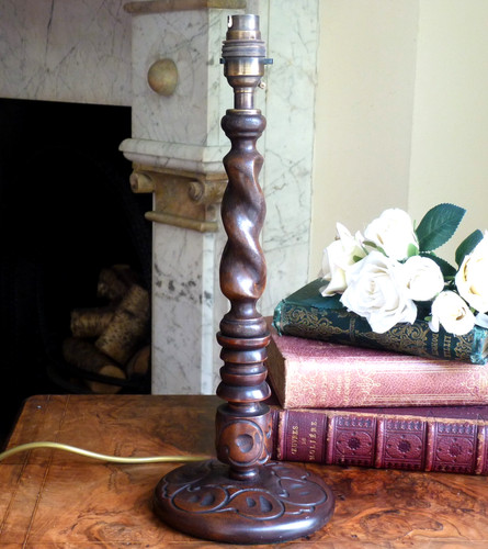 Wooden barley twist table lamp - wooden,