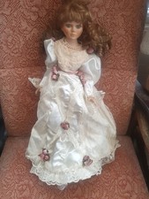 Porcelain Doll White Lace Victorian Style Dress and Bonnet