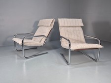 2 1970s Chrome Tube Lounge Chairs New Upholstery Retro Mid Century  EB10617 MNOR