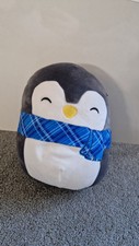 Squishmallow 8” Jen Penguin Grey White Plush Blue Plaid Scarf