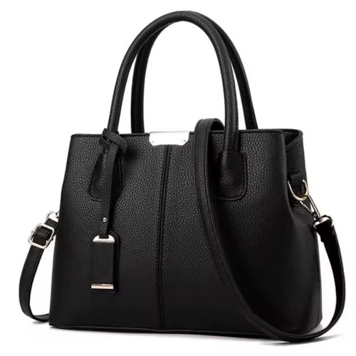 Black leather tote handbag - leather,