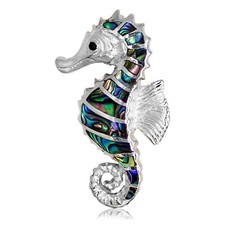 925 Solid Sterling Silver Sea Horse with Abalone Pendant