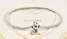 New Genuine Pandora Moments Two Tone Leaves & Snake Chain Bracelet 588333CZ-20cm