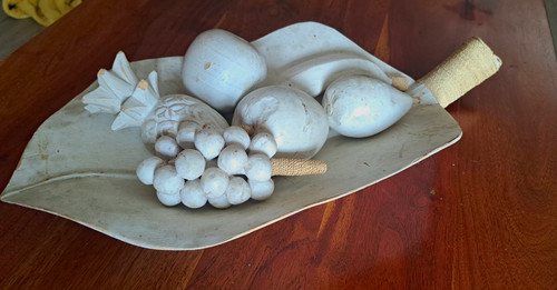White wooden decorative fruit - white,
