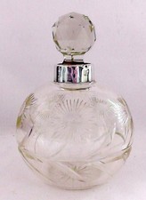 Large Silver Topped Cut Glass Scent Bottle dates 1902