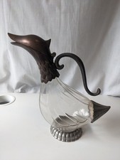 Vintage Duck Decanter by Silea Glass and Silver Plated Carafe French 1970