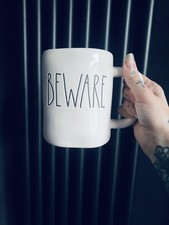 Rae Dunn Beware White Coffee Mug Black Magenta US TJ TK Maxx