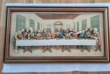 VINTAGE BERTAGNA THE LAST SUPPER 21" X 11.5" CARVED 3D WALL PLAQUE