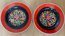2 Vintage HOLLOHAZA  Disztal Hungarian Porcelain Black & Red Floral Plates