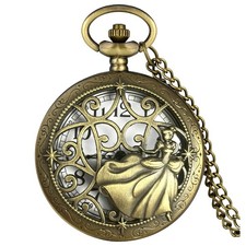 Quartz Pocket Watch Bronze Steel Skeleton Arabic Numerals Dial Chain Watch Gifts