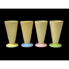 Vintage Ice Cream Parlour 4pc Parfait Ceramic Set Waffle Cone Cups Made in Japan