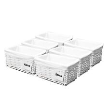 White wicker Storage Hamper Basket With Cloth Lining by Arpan - Pack of 6