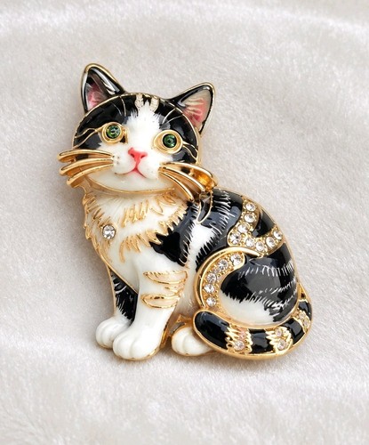 Black white tuxedo cat - white,