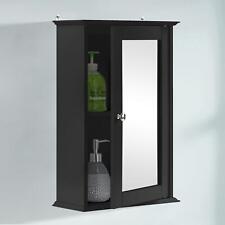 Black Wooden Single Mirror Door Indoor Wall Mountable Bathroom Cabinet Shelf New