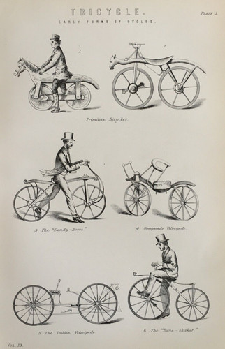 Early tricycles bicycles - tricycles, or