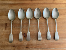 6 x vintage Nickel Silver fiddle dessert spoons