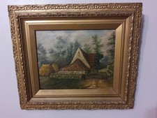 Vintage Framed Art Painting Old Farm House Landscape Art Wall Hanging Wall Art