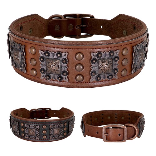 Retro wide real leather dog - retro,
