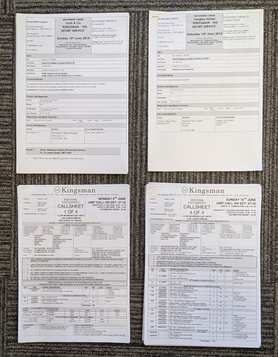Kingsman film call sheets - film,