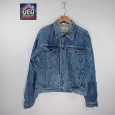 Vintage Chevignon Denim Jacket Mens L Blue Boxy Biker Western Retro Embroidered