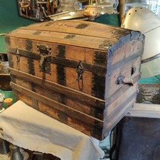 Antique Vintage Box Chest Unit Wooden Blanket Trunk 1900s Steamer