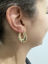 9CT YELLOW GOLD HALLMARKED VICTORIAN MEDIUM CHUNKY OVAL CREOLE HOOP EARRINGS