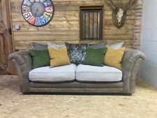 Sofology Pemberton 3 str sofa grey Chesterfield gold silver green leather look