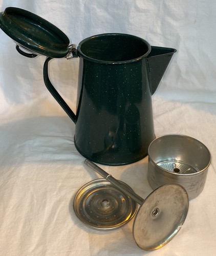 Vintage dark green enamelware - vintage,