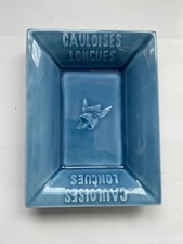 Gauloises Longues Ashtray Cigarette Ceramic 15cm Rare Vintage Bar Blue rectangle