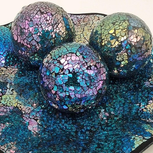 3pcs glass mosaic balls tray - glass,