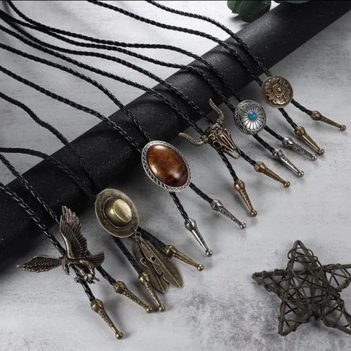 Western cowboy bolo tie black - tie,