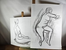 MOLLIE WALLACE ORIGINAL LIFE DRAWINGS CHARCOAL FEMALE NUDE STUDIES ASHDON ESSEX