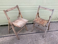 Vintage Pair 2 Wooden Folding