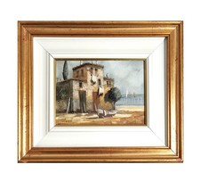 Guido Borelli (Italian, b.1952) Beach Life Signed Oil on Canvas Label Verso