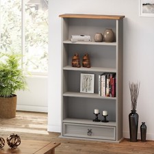 Corona DVD Rack Grey Wax Bookcase 1 Drawer Solid Pine by Mercers Furniture®