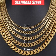 45-77cm 18-30" Stainless Steel Gold Curb Link Chain Necklace 11/9/7/5/3mm J24 UK