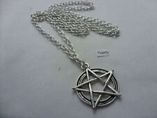 A Pentacle Pentagram Star Tibetan Silver Charm Pendant, Long 30" Chain Necklace