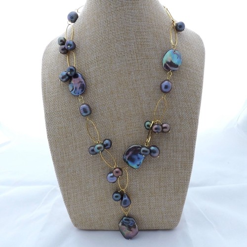 Black keshi pearl - pearl, necklace